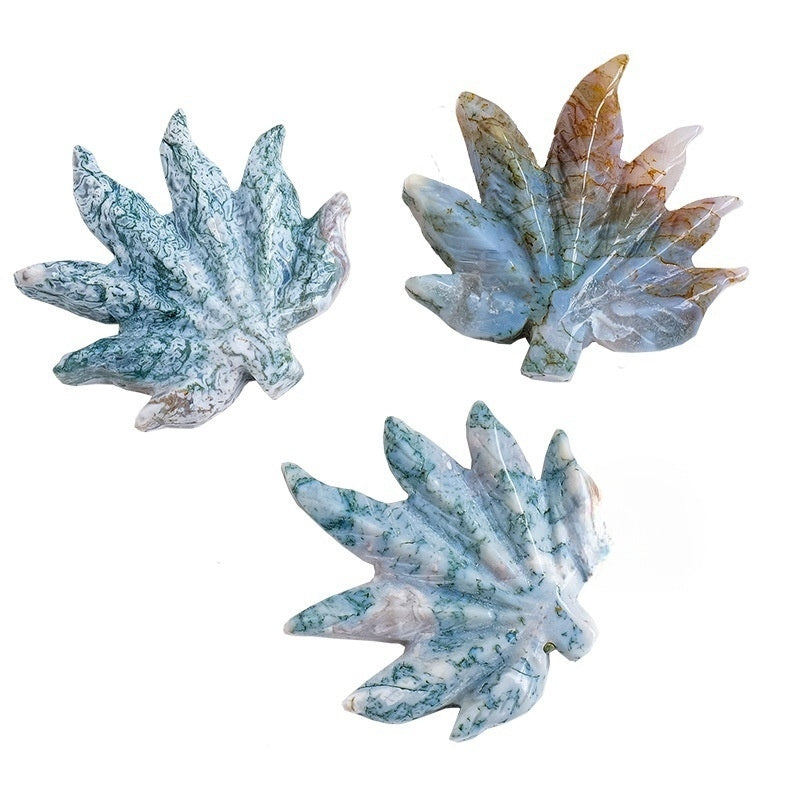 Moss Agate Maple Leaf Carvings GEMROCKY-Carvings-