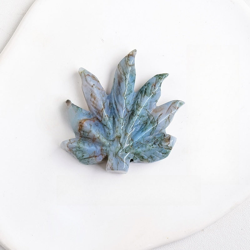 Moss Agate Maple Leaf Carvings GEMROCKY-Carvings-