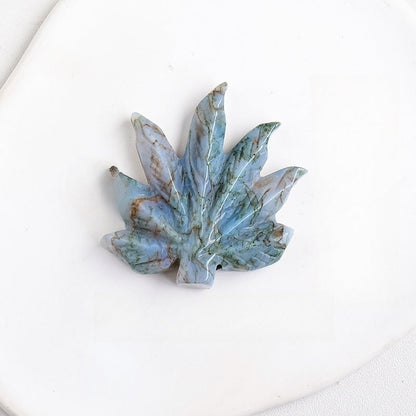 Moss Agate Maple Leaf Carvings GEMROCKY-Carvings-