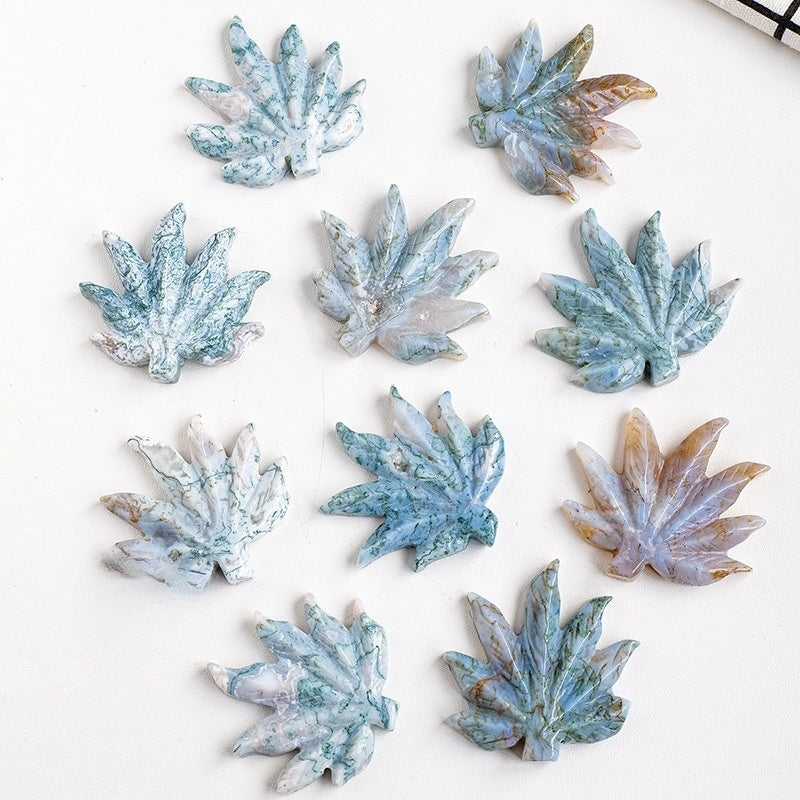 Moss Agate Maple Leaf Carvings GEMROCKY-Carvings-