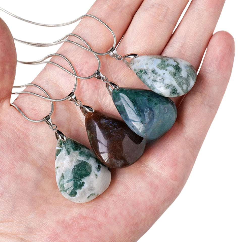 Moss Agate Waterdrop Pendant Necklaces GEMROCKY-Jewelry-