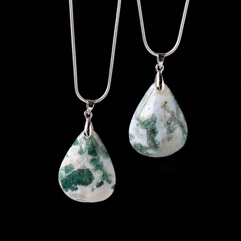 Moss Agate Waterdrop Pendant Necklaces GEMROCKY-Jewelry-