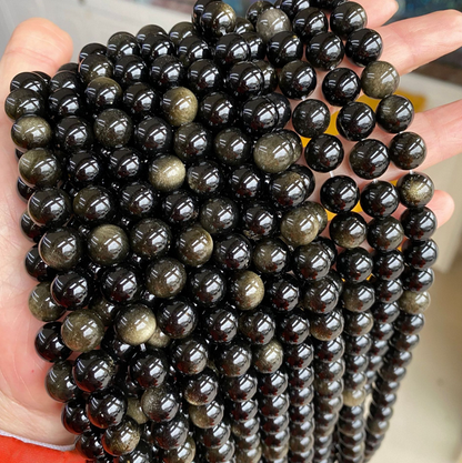 Multi Materials Sizes of Crystal Bead Strands GEMROCKY-Bracelets-Golden obsidian-4-