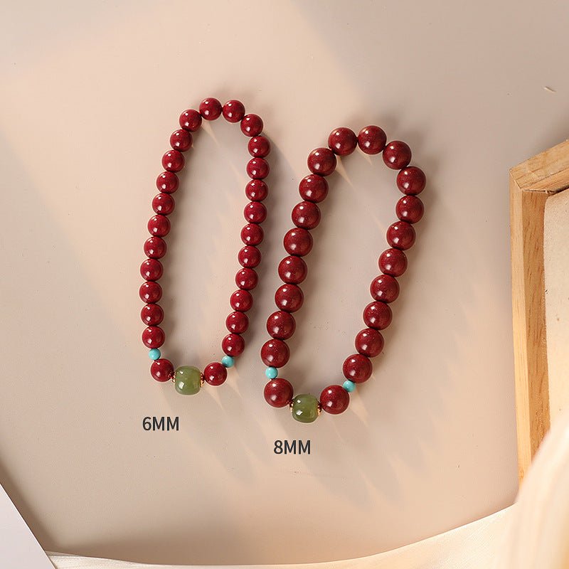 Natural Cinnabar and Jade Ethnic Style Bead Bracelets GEMROCKY-Bracelets-