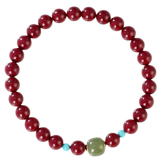 Natural Cinnabar and Jade Ethnic Style Bead Bracelets GEMROCKY-Bracelets-