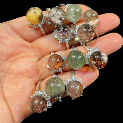 Natural Colorful Phantom Quartz Sphere Rings GEMROCKY-Jewelry-