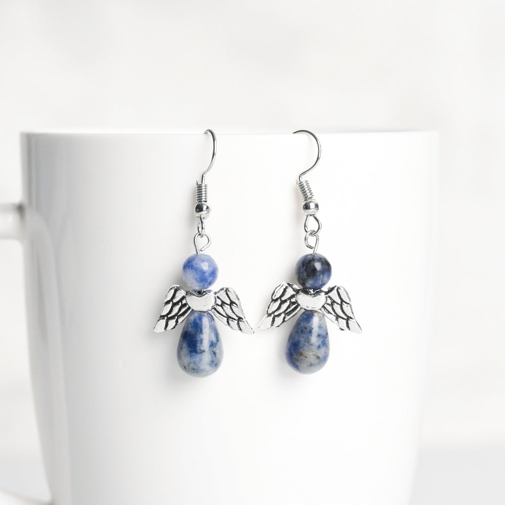 Natural Crystal Angel Eardrop Earrings GEMROCKY-Jewelry-Blue Spot Stone-