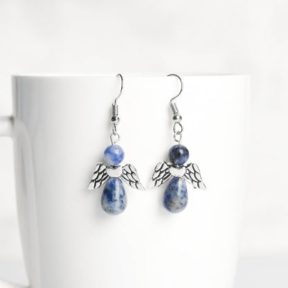 Natural Crystal Angel Eardrop Earrings GEMROCKY-Jewelry-Blue Spot Stone-