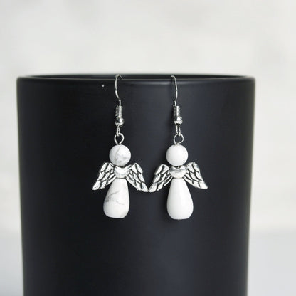 Natural Crystal Angel Eardrop Earrings GEMROCKY-Jewelry-Howlite-