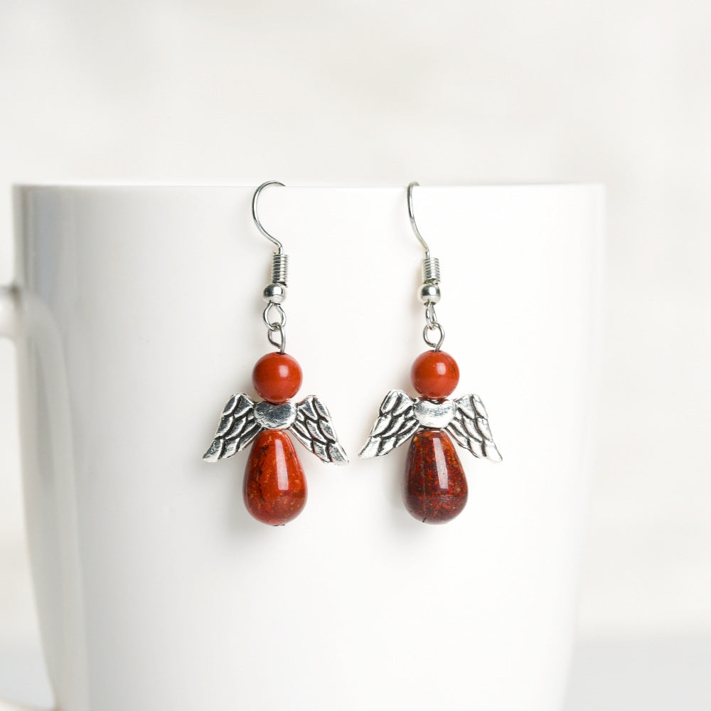 Natural Crystal Angel Eardrop Earrings GEMROCKY-Jewelry-Red Jasper-