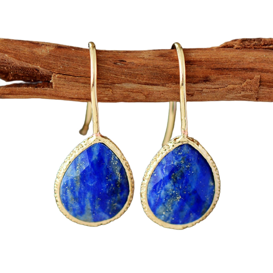 Natural Crystal Oval Vintage Eardrop Earrings GEMROCKY-Jewelry-Lapis Lazuli-