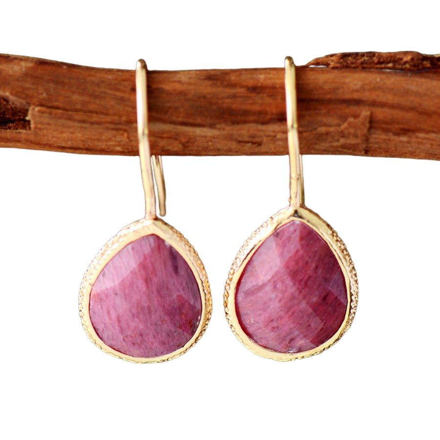 Natural Crystal Oval Vintage Eardrop Earrings GEMROCKY-Jewelry-Rhodocrosite-