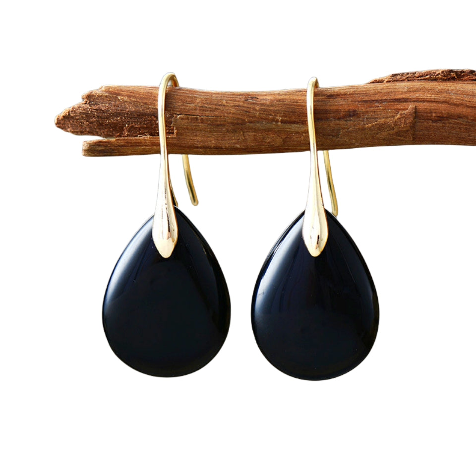 Natural Crystal Water Eardrop Earrings GEMROCKY-Jewelry-Black Obsidian-