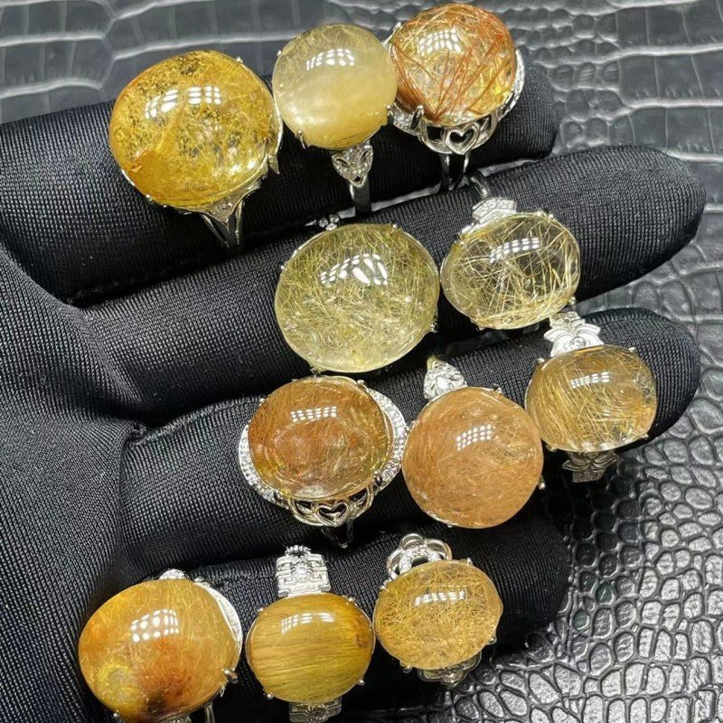 Natural Golden Rutile Quartz Rings GEMROCKY-Jewelry-