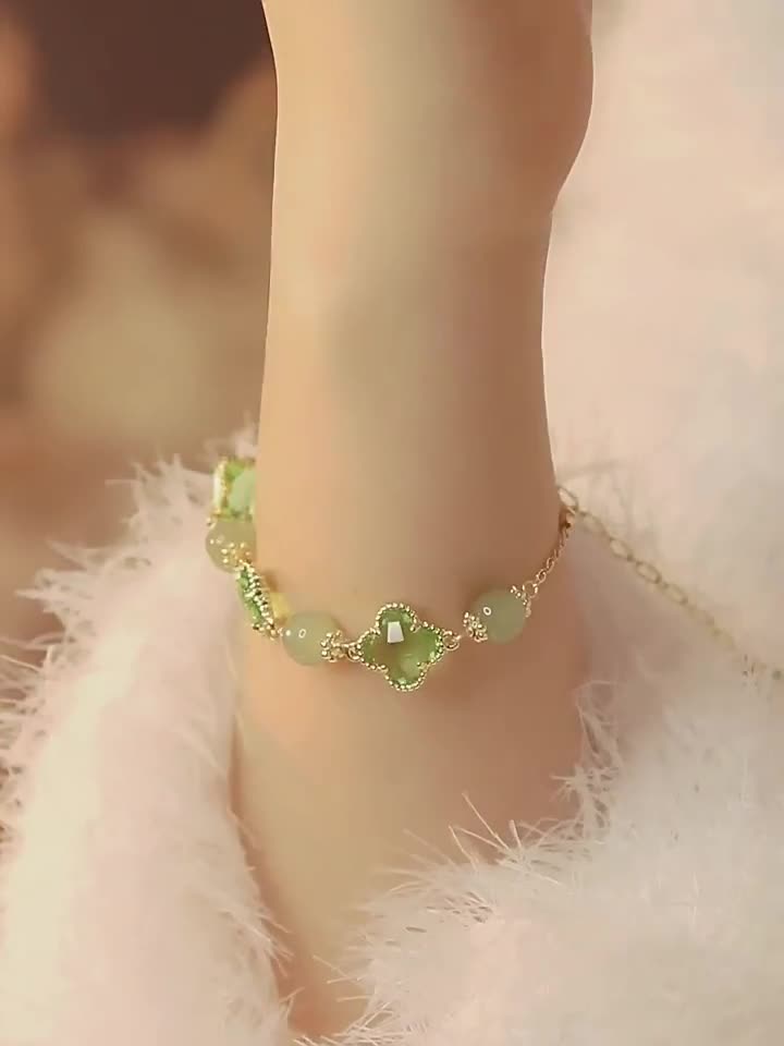 Natural Hetian Jade Wizard Lucky Clover Bracelets GEMROCKY-Jewelry-