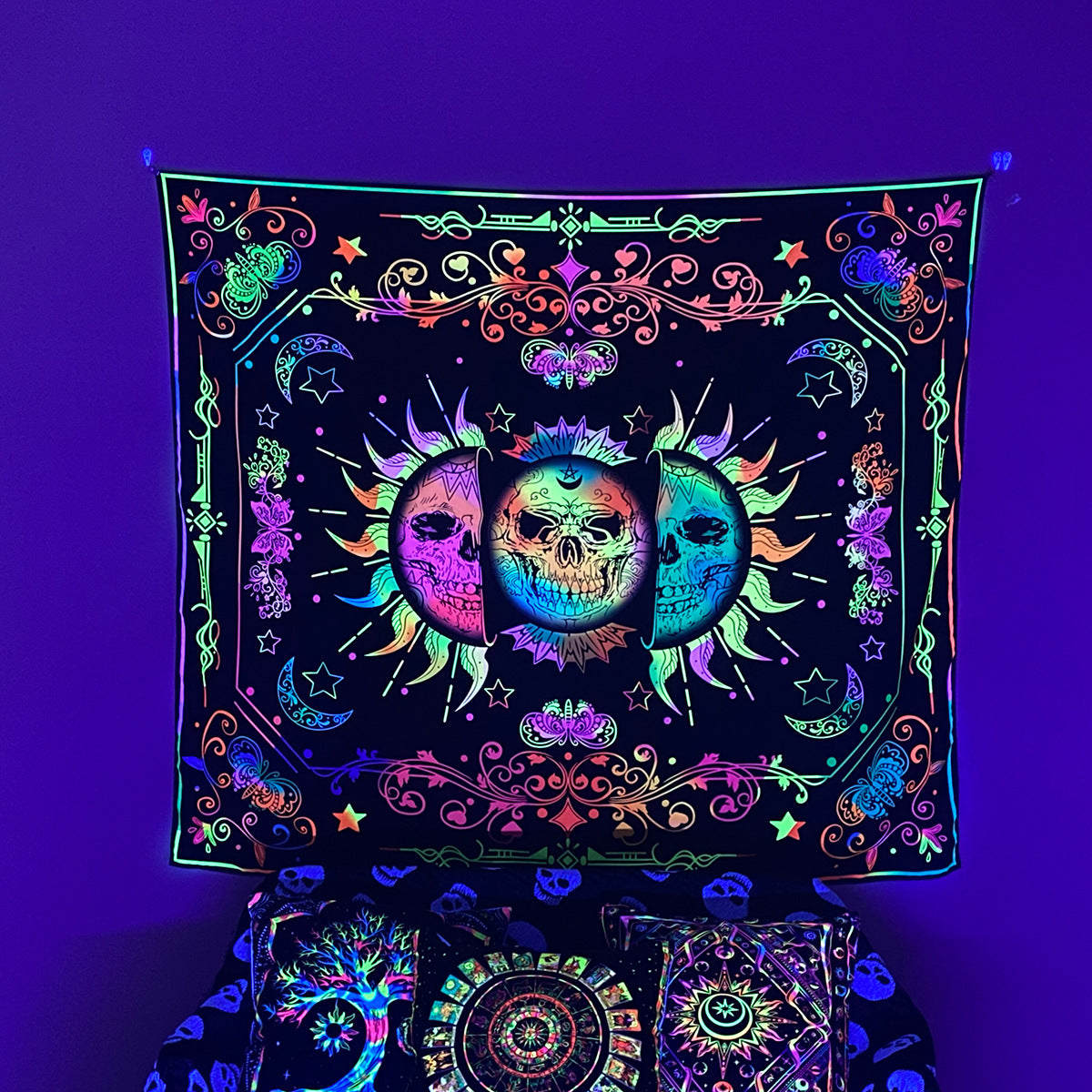 Night Fluorescence Background Cloth Home Decor Tapestry GEMROCKY-Decoration-73*95cm-SKULLS-