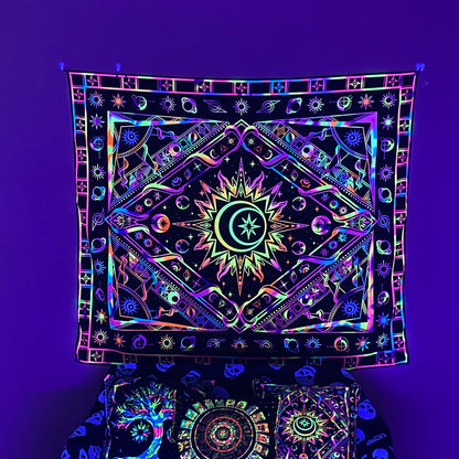 Night Fluorescence Background Cloth Home Decor Tapestry GEMROCKY-Decoration-73*95cm-STAR AND MOON-