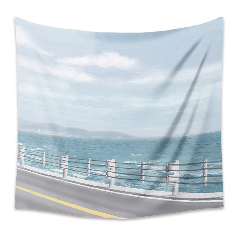 Oil Painting Artistic Background Cloth Home Decor Tapestry GEMROCKY-Decoration-73*95cm-SEASIDE ROAD-