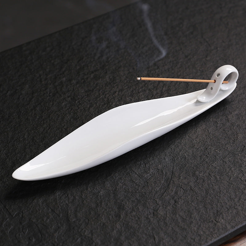 One Leaf Boat Stick Incense Burner Tray Home Decor Ornaments GEMROCKY-Psychic-White-