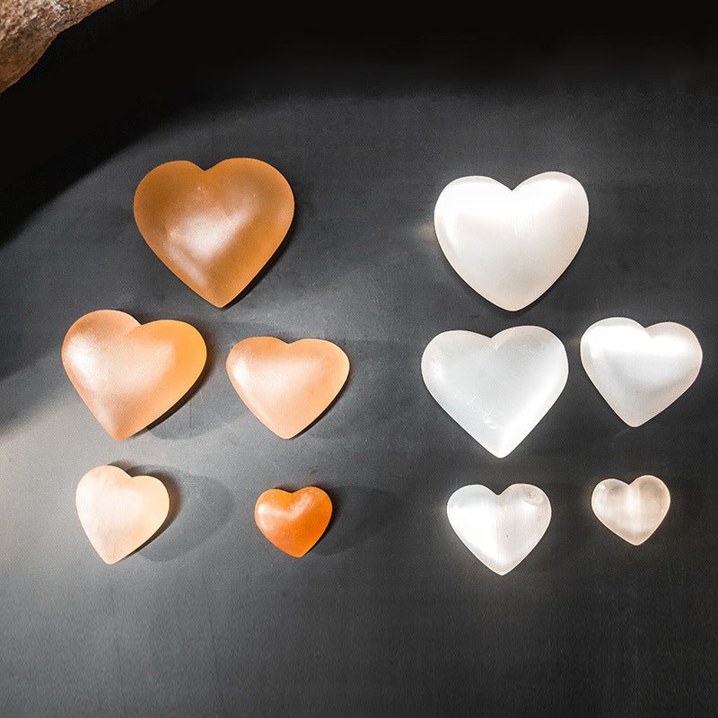 Orange White Selenite Polished Hearts Ornaments GEMROCKY-Carvings-