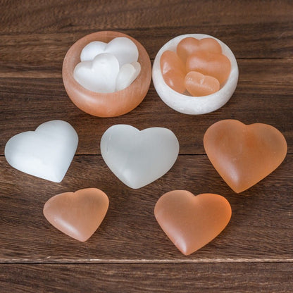 Orange White Selenite Polished Hearts Ornaments GEMROCKY-Carvings-