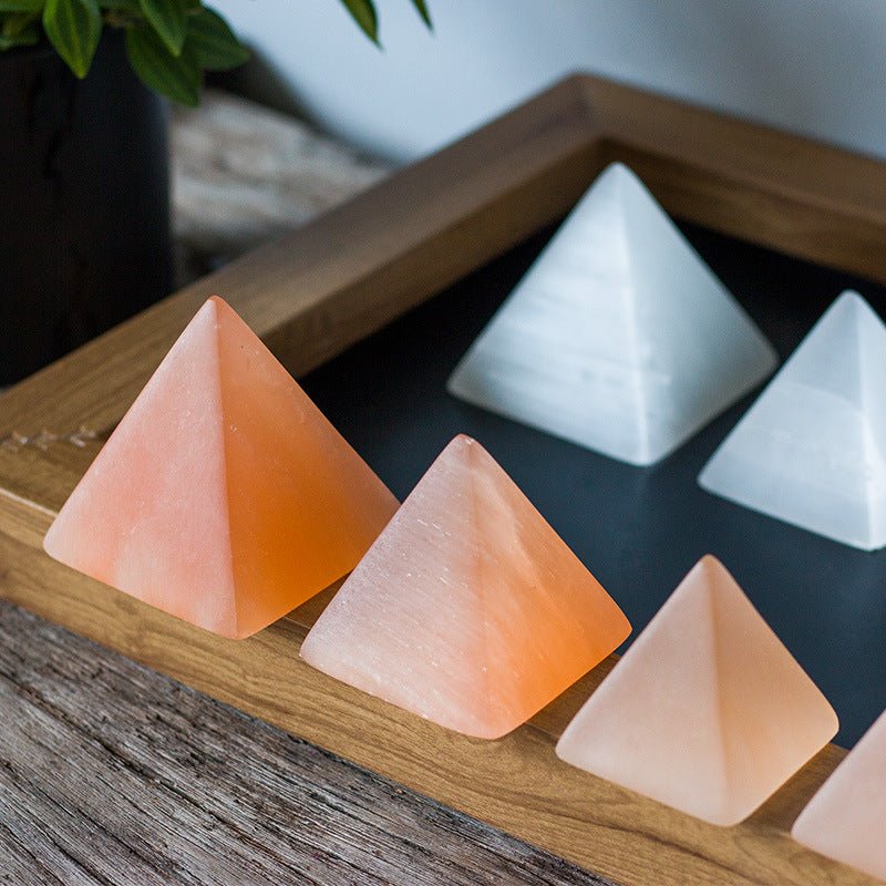 Orange White Selenite Pyramid Healing Ornaments GEMROCKY-Decoration-