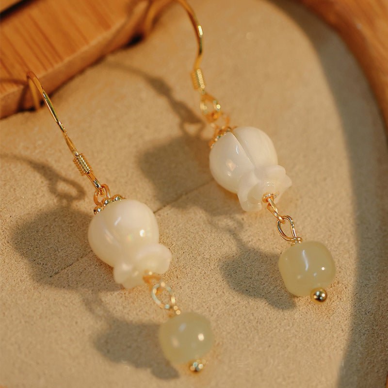 Orchid Flower Hetian Jade Ethnic Style Eardrop Earrings GEMROCKY-Jewelry-