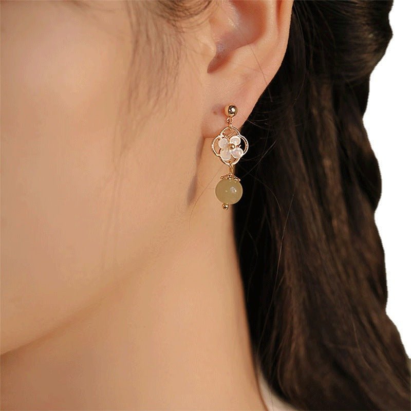 Orchid Hetian Jade Chinese Vintage Style Eardrop Earrings GEMROCKY-Jewelry-