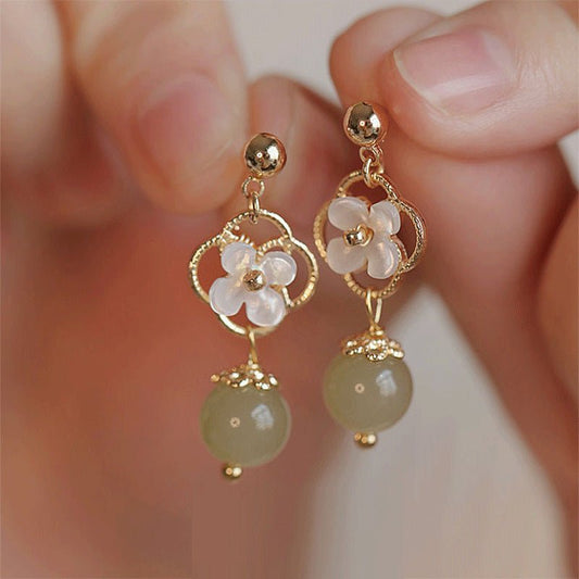 Orchid Hetian Jade Chinese Vintage Style Eardrop Earrings GEMROCKY-Jewelry-