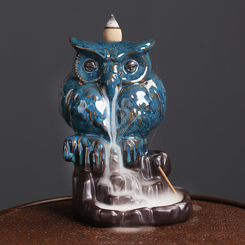 Owl Statue Ceramics Backflow Incense Burner Home Decor Ornaments GEMROCKY-Psychic-