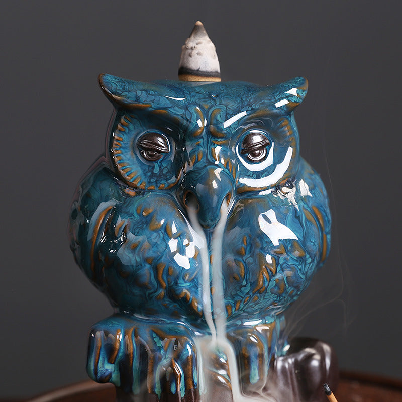 Owl Statue Ceramics Backflow Incense Burner Home Decor Ornaments GEMROCKY-Psychic-