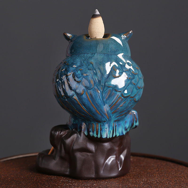 Owl Statue Ceramics Backflow Incense Burner Home Decor Ornaments GEMROCKY-Psychic-