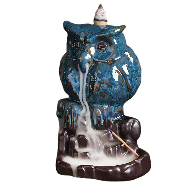 Owl Statue Ceramics Backflow Incense Burner Home Decor Ornaments GEMROCKY-Psychic-