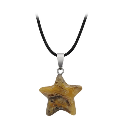 Pentagram Star Crystal Pendant Necklace GEMROCKY-Jewelry-Picture Jasper-