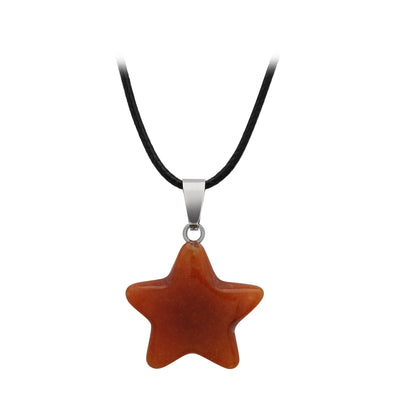 Pentagram Star Crystal Pendant Necklace GEMROCKY-Jewelry-Red Agate-