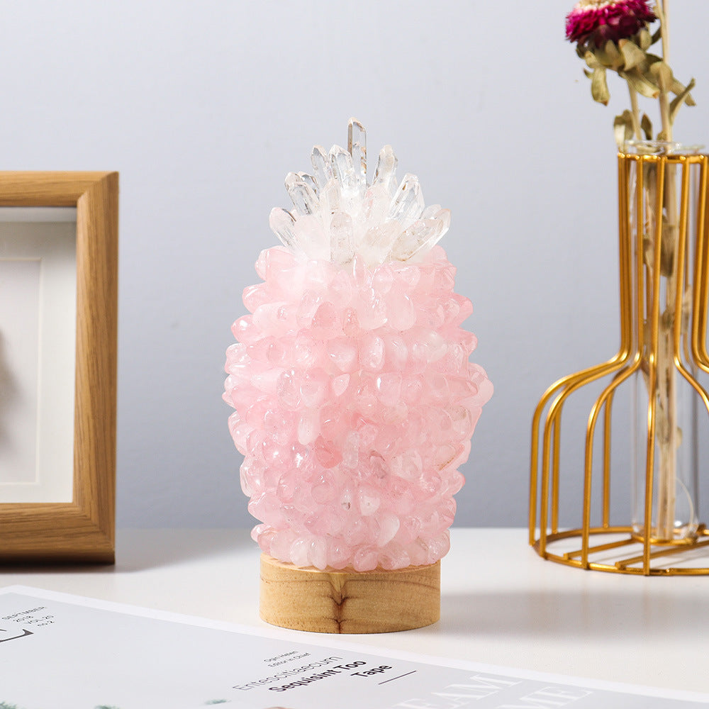 Pineapple Gravel Lamp Bedside Light Christmas Home Ornaments GEMROCKY-Decoration-Rose Quartz-