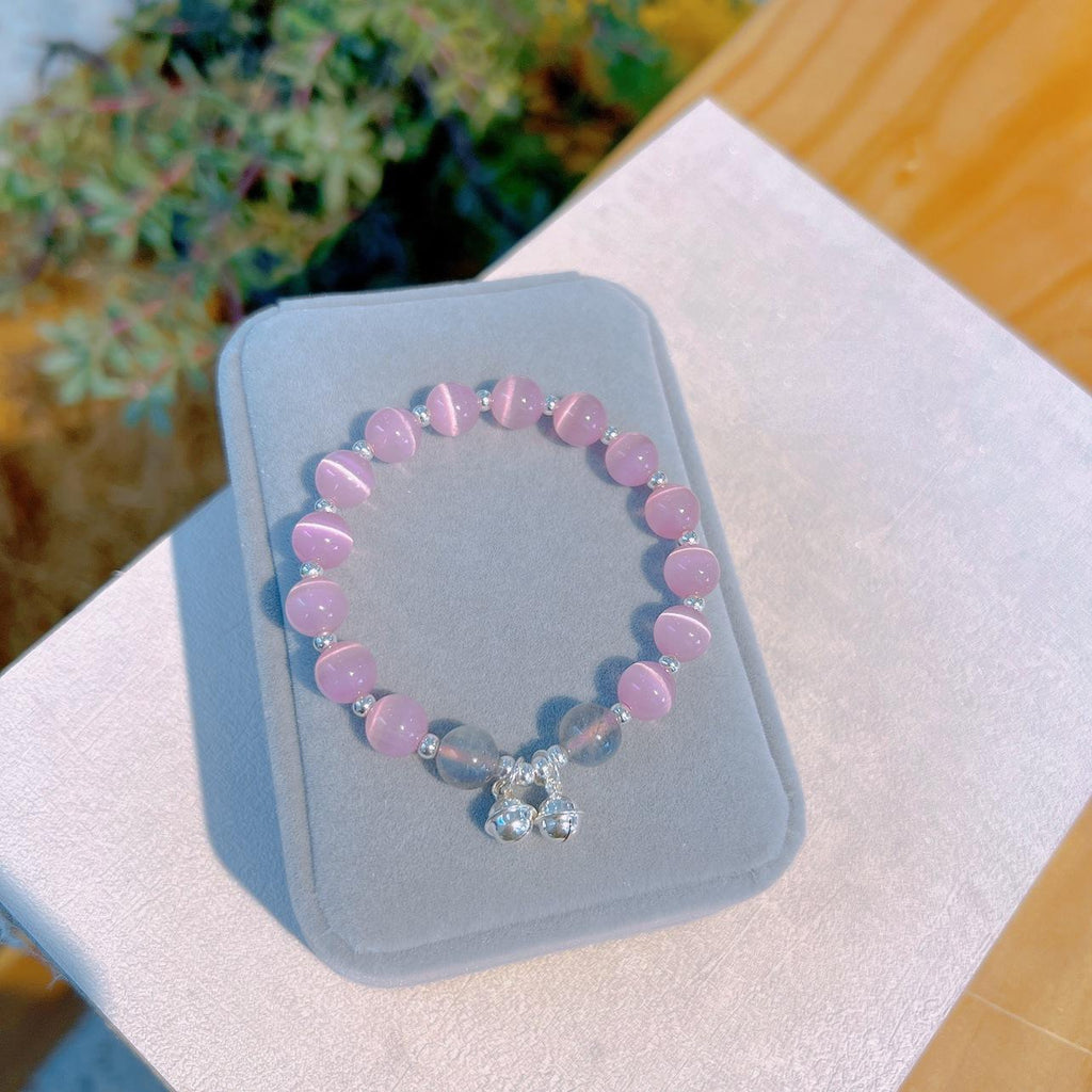 Pink Cat Eye Stone and Gray Moonstone Bell 8mm Bead Bracelets GEMROCKY-Bracelets-