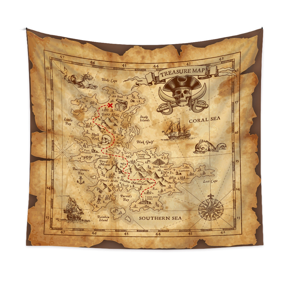 Pirate Captain Treasure Map Background Cloth Decor Tapestry GEMROCKY-Decoration-