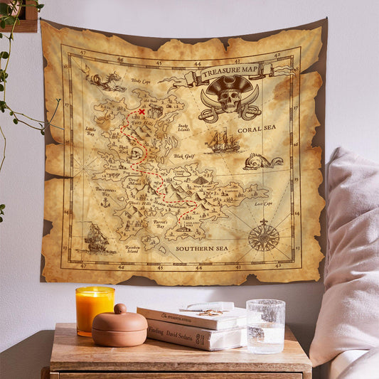 Pirate Captain Treasure Map Background Cloth Decor Tapestry GEMROCKY-Decoration-