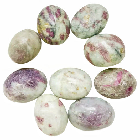 Plum Blossom Tourmaline Palm Stones GEMROCKY-Carvings-