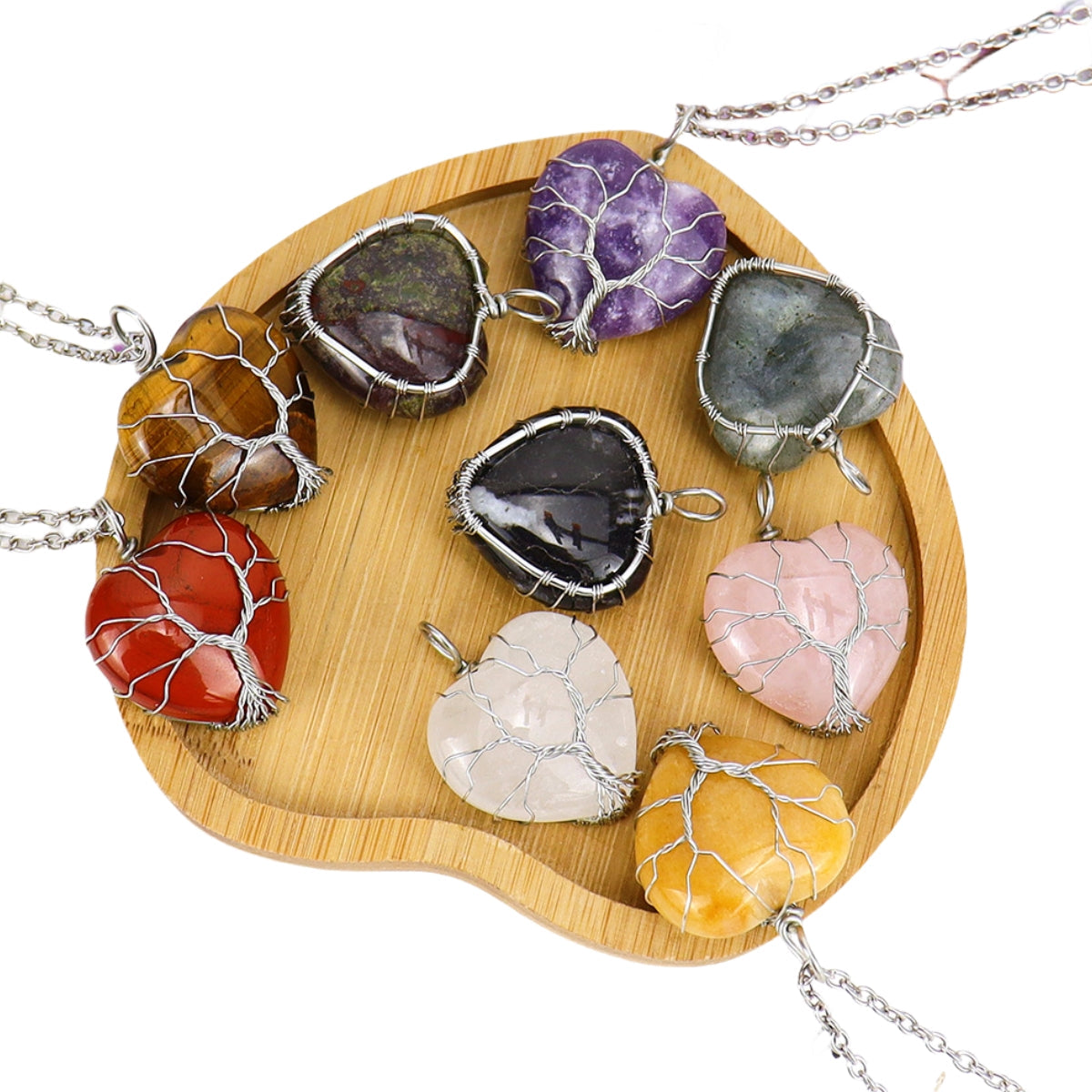 Polished Crystal Heart Wire Pendant Necklaces GEMROCKY-Jewelry-