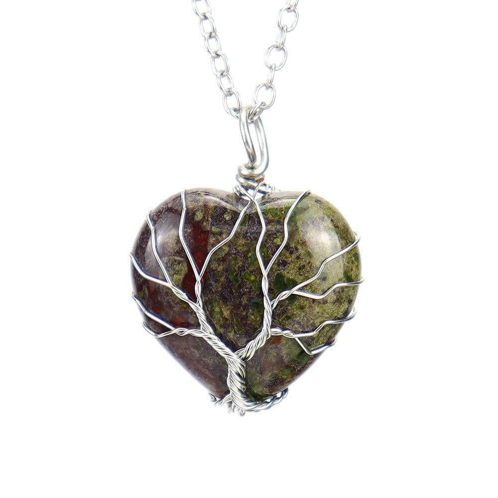 Polished Crystal Heart Wire Pendant Necklaces GEMROCKY-Jewelry-Dragon Blood Stone-