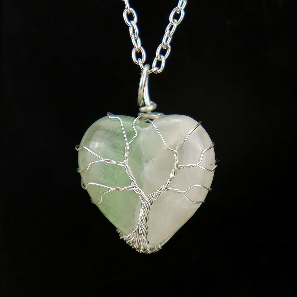 Polished Crystal Heart Wire Pendant Necklaces GEMROCKY-Jewelry-Fluorite-