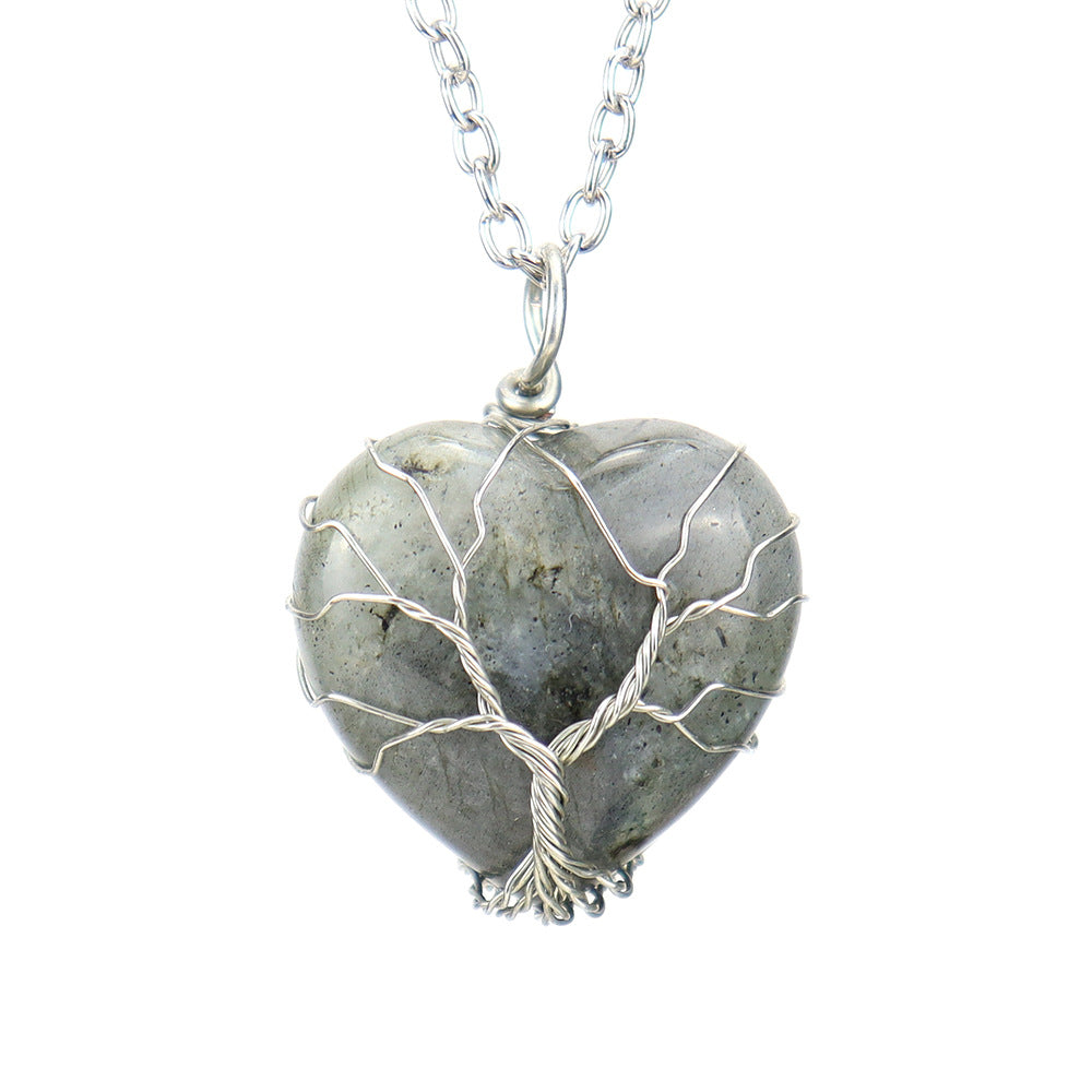 Polished Crystal Heart Wire Pendant Necklaces GEMROCKY-Jewelry-Larvikite-