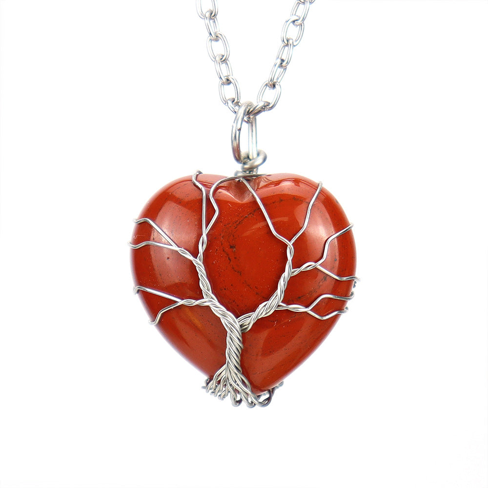 Polished Crystal Heart Wire Pendant Necklaces GEMROCKY-Jewelry-Red Jasper-