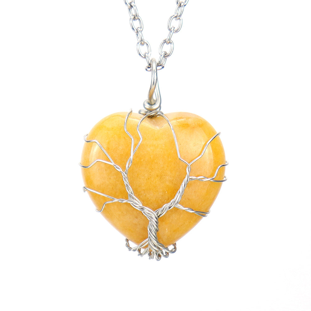 Polished Crystal Heart Wire Pendant Necklaces GEMROCKY-Jewelry-Yellow Jade-