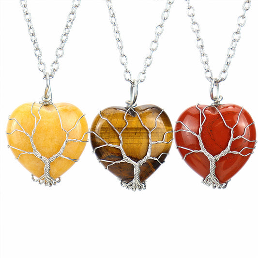 Polished Crystal Heart Wire Pendant Necklaces GEMROCKY-Jewelry-