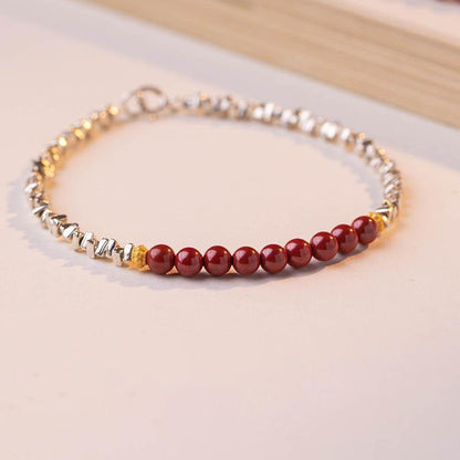 Pure Silver Cinnabar 4mm Bead Bracelets GEMROCKY-Bracelets-