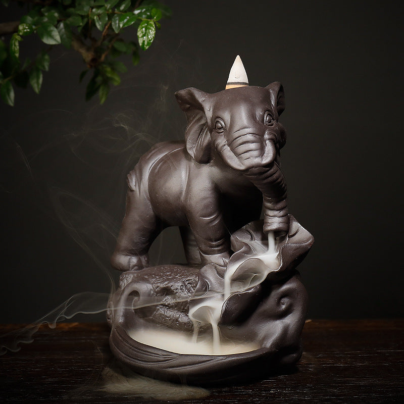 Purple Clay Thai Elephant Backflow Incense Burner Home Decor Ornaments GEMROCKY-Psychic-