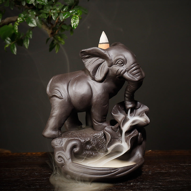 Purple Clay Thai Elephant Backflow Incense Burner Home Decor Ornaments GEMROCKY-Psychic-Origin-